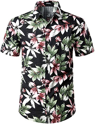 JOGAL Herren Casual Floral Blumenmuster Kurzarm Hawaiihemd Medium Rosa von JOGAL