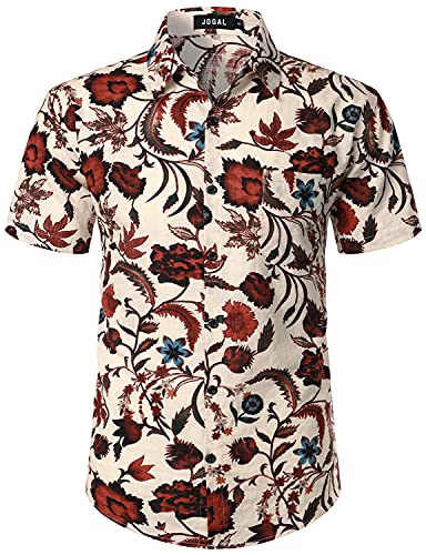 JOGAL Herren Hawaii Hemd Männer Kurzarm Regular Fit Sommer Freizeithemd Beige Blume Klein von JOGAL