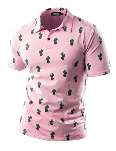 JOGAL Herren Golf Poloshirts Kurzarm Floral Sommer Freizeithemd Regular Fit Sport Outdoor Polo Tshirt Rosa Klein von JOGAL