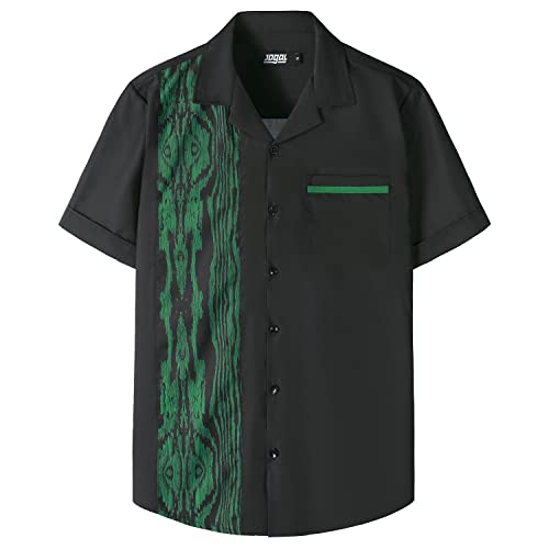JOGAL Herren Kurzarm Freizeithemd mit Tasche Hawaii Print Hemd Männer Regular Fit Sommerhemd Schwarz Grün M von JOGAL