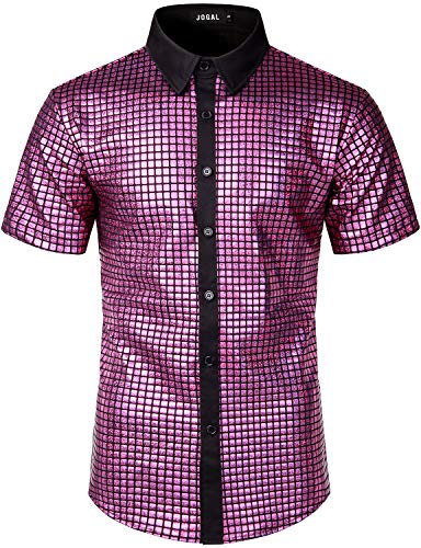 JOGAL Herren Pailletten Kleid Shirt 70er Disco Party Kustüm X-Large Rosa von JOGAL