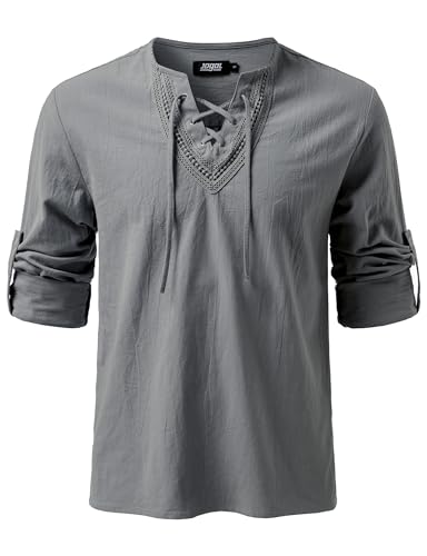 JOGAL Herren Vintage Renaissance Kostüm Schnürung Hemd Langarm Baumwolle Freizeithemd für Mittelalterliches Wikinger Piraten Mittel Dunkel Grau JOGAL Herren Vintage Renaissance Kostüm Schnürung Hemd Langarm Baumwolle Freizeithemd für Mittelalterliches Wikinger Piraten Mittel Dunkel Grau von JOGAL
