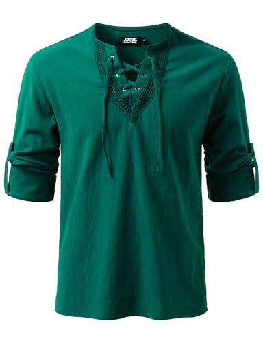 JOGAL Herren Vintage Renaissance Kostüm Schnürung Hemd Langarm Baumwolle Freizeithemd für Mittelalterliches Wikinger Piraten Mittel Dunkel Grün JOGAL Herren Vintage Renaissance Kostüm Schnürung Hemd Langarm Baumwolle Freizeithemd für Mittelalterliches Wikinger Piraten Mittel Dunkel Grün von JOGAL