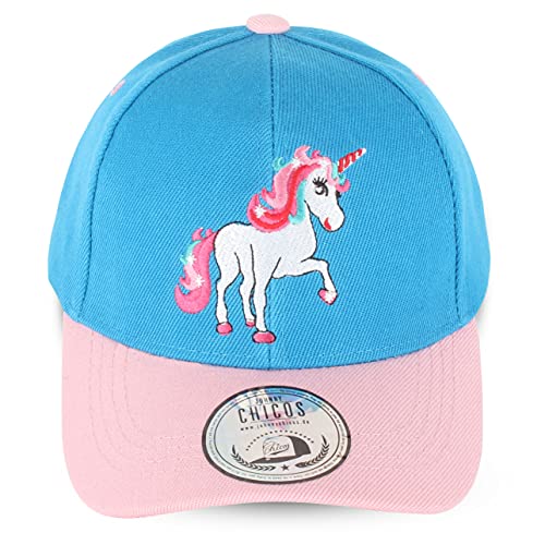 JOHNNY CHICOS NY New York süße Unisex Schwester Bruder Kindercap Smile Tiger Adler Prince Kinder Cap Snapback und Mütze ca. 49-58cm Kopfumfang (One Size, Curved-Sky-Pink-UCorn) von JOHNNY CHICOS