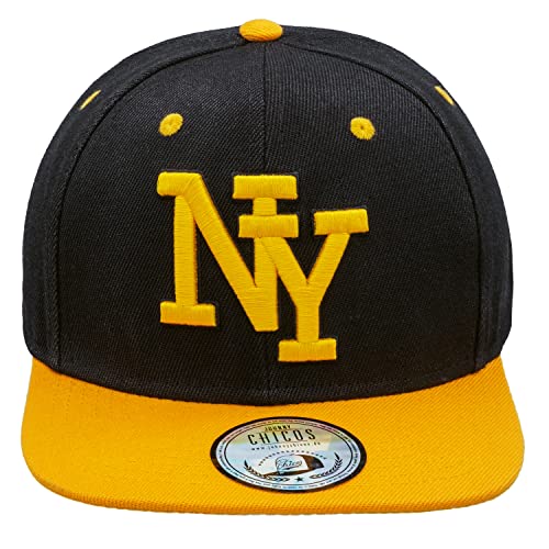 JOHNNY CHICOS NY New York süße Unisex Schwester Bruder Kindercap Smile Tiger Adler Prince Kinder Cap Snapback und Mütze ca. 49-58cm Kopfumfang (One Size, NY Kids Black Yellow) von JOHNNY CHICOS