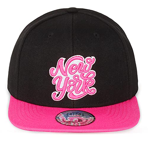 JOHNNY CHICOS NY New York süße Unisex Schwester Bruder Kindercap Smile Tiger Adler Prince Kinder Cap Snapback und Mütze ca. 49-58cm Kopfumfang (One Size, NY SKRIPT Black PINK) von JOHNNY CHICOS