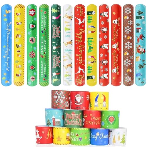 JOKILY Slap Bracelets, 36 Stück Weihnachten Schnapparmband, Weihnachten Slap Armbänder, Bunte Schnapparmbänder, Weihnachten Snap Armbänder Slap Armband für Weihnachten Geburtstagsgeschenke Mitgebsel von JOKILY