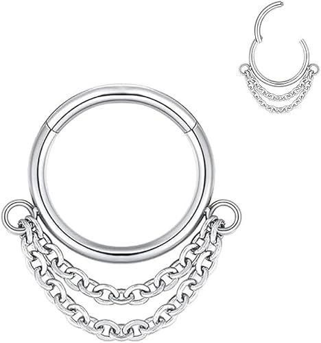 JOLCHIF Clicker Ohrring Herz Ohrpiercing Kettenanhänger Hypoallergen Knorpel Scharnier Nahtlose Clicker 316L Chirurgenstahl Tragus Piercing Schmuck (Ohrringe mit Kettenanhänger) von JOLCHIF