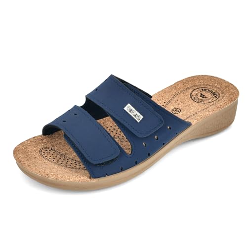 JOMIX Anatomische Sommerschuhe für Damen mit Keilabsatz, ideal für Zuhause, Meer und Strand mit Korksohle, blau, 41 EU von JOMIX