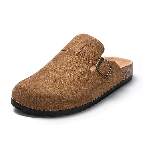 JOMIX Clogs Damen Pantoletten Bequeme Hausschuhe Elegant Geschlossen Sommer Gartenschuhe mit Kork Fußbett (Braun, 36 EU) von JOMIX