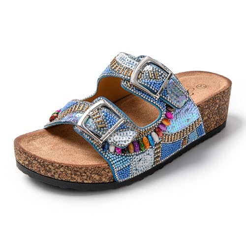 JOMIX Schuhe Damen Sommer Pantoletten Slip On Leichte Sandalen Muterstag Clogs Atmungsaktive Sandalen (Blau, 36 EU, SD9182) von JOMIX