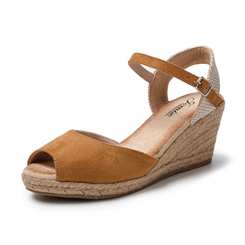 JOMIX Muttertag Sandalen Damen Keilabsatze Plateaue Sandaletten Sommer Bohemian Flip Flops (Hellbraun, 39 EU, SD9371) von JOMIX