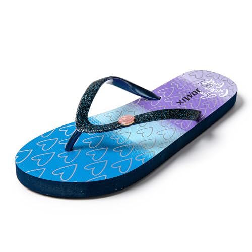 JOMIX Flip Flops Damen Hausschuhe Badeschuhe Pantoffeln Badeschlappen Strand Damen-Zehentrenner Herzen (Dunkelblau, 38 EU, SD9323) von JOMIX