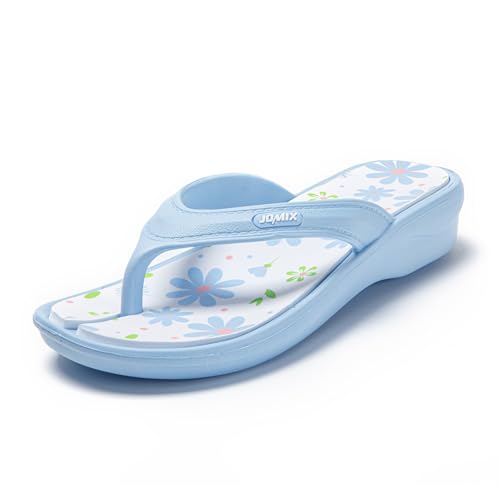 JOMIX Flip Flops Damen Sandaletten Plateau Zehentrenner Sommer Frauen Schuhe Keilsandalen Elegant (Blau, 40 EU) von JOMIX