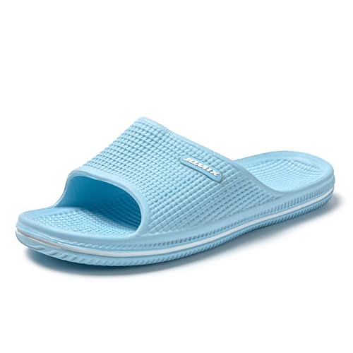 JOMIX Pantoletten Damen Flache Badelatschen Sandalen Sommerschuhe Pantoffeln Dusch & Badeschuhe (Blau, 38 EU) von JOMIX