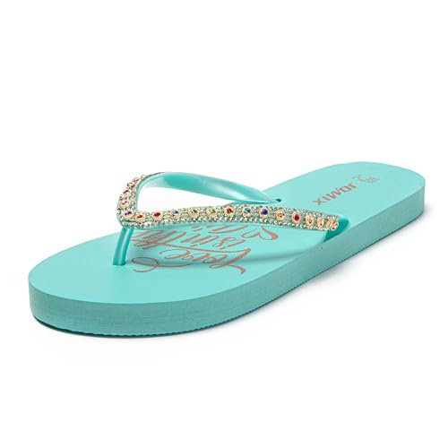 JOMIX Glitzer Flip Flops Damen Eva Rutschfeste Badeschuhe Super Weich Schlappen Zehentrenner für Sommer Badelatschen (Blau, 41 EU, SD9321) von JOMIX