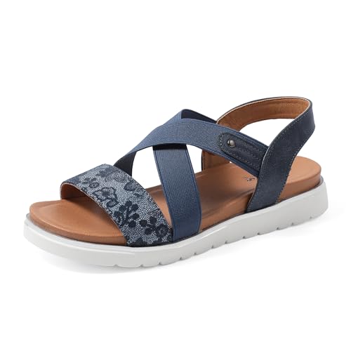 JOMIX Muttertag Sandalen Damen Slip on Flache Sandaletten Sommerschuhe Kunstleder Schlappen Bunte Slides (Blau, 39 EU, SD9298) von JOMIX