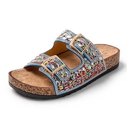 JOMIX Pantoletten Damen Plateau Bohemia Plateau Clogs Sandalen Sommerschuhe Pantoffeln Outdoor Bunt (Blau, 39 EU, SD9181) von JOMIX