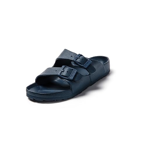 JOMIX Pantoletten Damen Sommer Badeschuhe mit Fussbett Flache Bunte Rutschfest Badelatschen Meer Pool Strand Schwimmen Schnalle Schlappen (Navy, 39 EU) von JOMIX