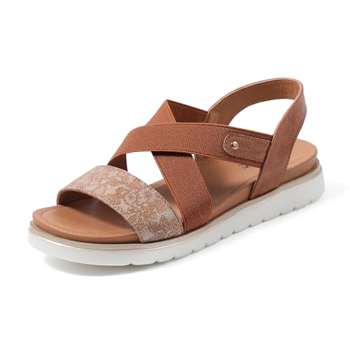 JOMIX Plateau Pantoletten Damen Sandalen mit Weich Fußbett Frauen Sommer Offene Schuhe Kunstleder Plattform Freizeit Sommerschuhe (Braun, 37 EU, SD9298) von JOMIX