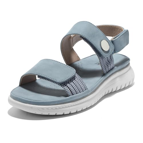 JOMIX Sandalen Damen Elegant Riemchen Sommerschuhe Flache Hausschuhe mit Verstellbaren Gummibändern Bequem Niedrig Sommer Meer Pool Strand Strandsandalen (Blau, 39 EU) von JOMIX