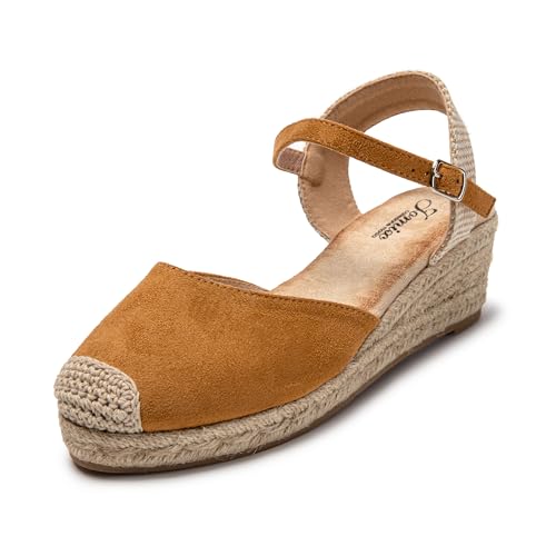 JOMIX Sandalen Damen Espadrilles Plateau Wedges Sandaletten mit Geschlossene Elegant Keilsandalen Leicht Sommer Strandsandalen (Braun, 36 EU) von JOMIX