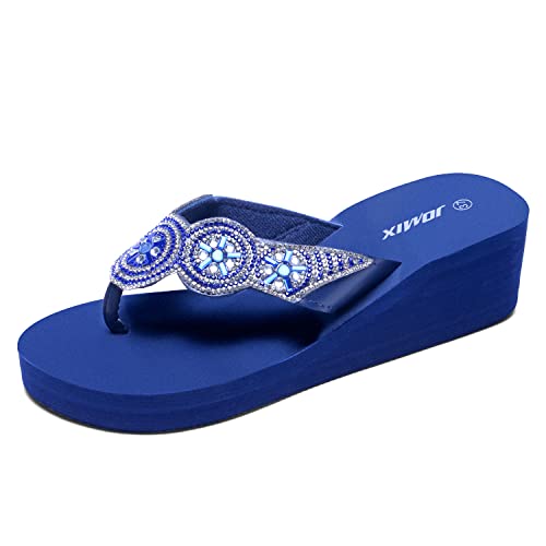 JOMIX Sandalen Damen Glitzer Flip Flop Sommer Badelatschen Bunte Hausschuhe Glitzer Pantoletten Flach Badeschlappen (01 Marine, 37 EU) von JOMIX