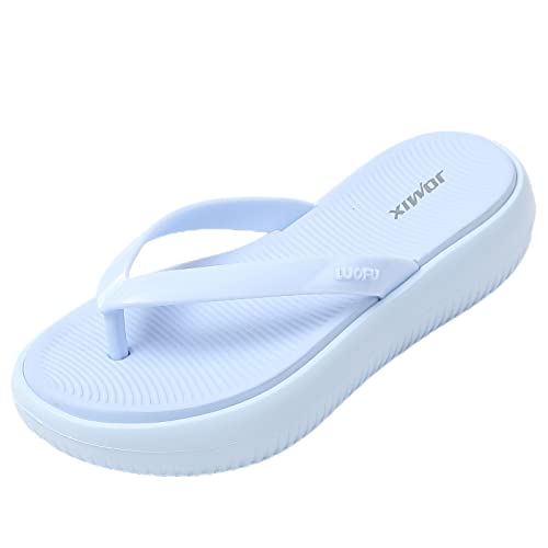 JOMIX Zehentrenner Damen Slim Slipper Flip Flop Wasserfest Badepantolette Plateau Hausschuhe Slippers Sommer Weiches Fußbett (Blau, 37 EU, SD8287) von JOMIX