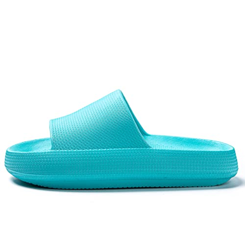 JOMIX Sommer Schlappen Damen Dicke Sohle Sandalen Einfarbige Slides Anti-Rutsch Badelatschen Badeschlappen Meer Pool Strand Schwimmen (Blau, 39 EU) von JOMIX