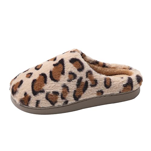 JOMIX Winter Leopard Hausschuhe Damen Leopard Warme Plüsch Gefüttert Pantoffeln Kinder Mädchen (Braun 36 EU, MD6032) von JOMIX