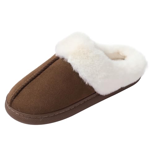 JOMIX Winter Wildleder Slippers Unisex Plüsch Pantoffeln Gäste Flauschige Damen-Hausschuhe Puschen Indoor (Braun 38 EU) von JOMIX