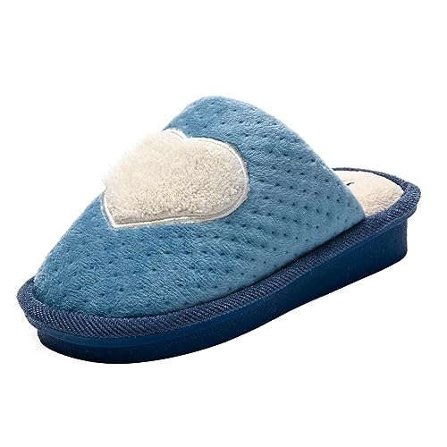 JOMIX Winter Hausschuhe Damen Warme Plüsch Pantoffeln Herzen Weiche Puschen Keilabsatz Slippers Indoor (Blau, 36 EU) von JOMIX