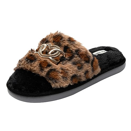 JOMIX Winter Hausschuhe Damen Flauschige Leopard Pantoffeln Warme Plüsch Puschen Indoor (Braun Leopard, 39 EU) von JOMIX