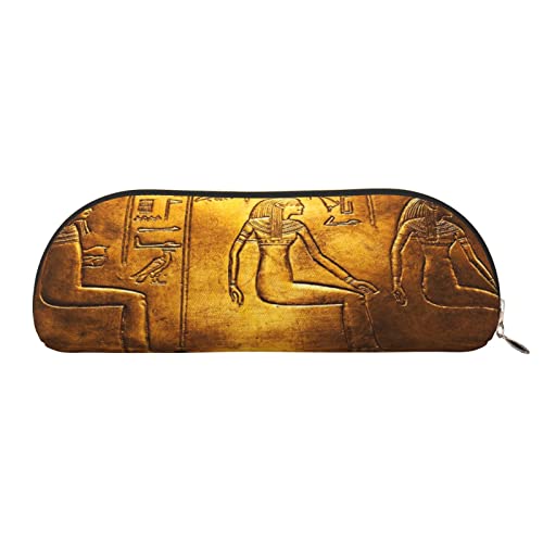 Ägypten Hieroglyphen Leder halbrunde Aufbewahrungstasche – Stilvolle und funktionale Bleistifttasche, Aufbewahrungstasche, Make-up-Tasche, Mehrzweck-Organizer-Tasche, vielseitige Make-up-Tasche, gold, von JONGYA