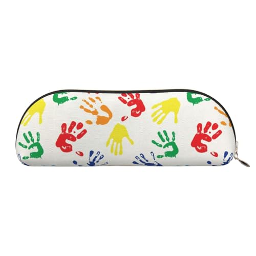 Bunte Handformen Regenbogen Leder halbrunde Aufbewahrungstasche – Stilvolle und funktionale Bleistifttasche, Aufbewahrungstasche, Make-up-Tasche, Mehrzweck-Organizer, Tasche, vielseitige von JONGYA