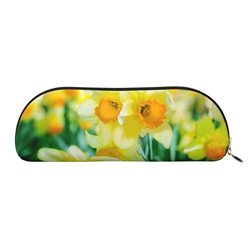 Halbrunde Aufbewahrungstasche aus Leder mit Narzissenblumen, stilvolle und funktionale Bleistifttasche, Aufbewahrungstasche, Make-up-Tasche, Mehrzweck-Organizer-Tasche, vielseitige Make-up-Tasche, von JONGYA