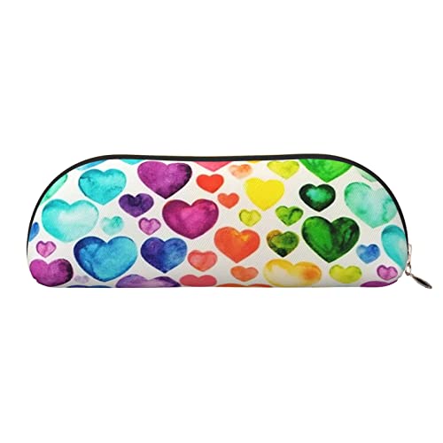 Halbrunde Aufbewahrungstasche aus Leder mit Regenbogenherzen – stilvolle und funktionale Bleistifttasche, Aufbewahrungstasche, Make-up-Tasche, Mehrzweck-Organizer-Tasche, vielseitige Make-up-Tasche, von JONGYA