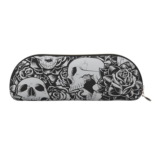 Horrible Dark Skulls Flowers Pattern Leather Half Round Storage Bag - Stylish and Functional Pencil Bag Storage Bag Makeup Bag Multi Purpose Organizer Pouch Versatile Makeup Bag, gold, Einheitsgröße, von JONGYA