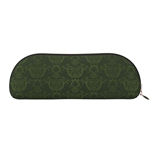 Hunter Green Floral Petals Pattern Leather Halbrunde Aufbewahrungstasche – Stilvolle und funktionale Bleistifttasche, Aufbewahrungstasche, Make-up-Tasche, Mehrzweck-Organizer, Tasche, vielseitige von JONGYA