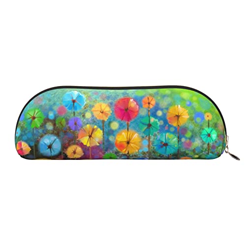 JONGYA Abstrakter Stil, bunte Blumen, Leder, halbrunde Aufbewahrungstasche, stilvolle und funktionale Bleistifttasche, Aufbewahrungstasche, Make-up-Tasche, Mehrzweck-Organizer, Tasche, vielseitige von JONGYA