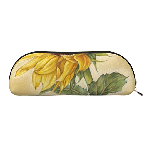 JONGYA Art Sunflower Leder halbrunde Aufbewahrungstasche – Stilvolle und funktionale Bleistifttasche, Aufbewahrungstasche, Make-up-Tasche, Mehrzweck-Organizer, Tasche, vielseitige Make-up-Tasche, von JONGYA