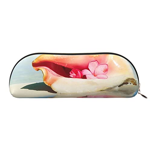 JONGYA Beach Conch Seascape Leder halbrunde Aufbewahrungstasche – Stilvolle und funktionale Bleistifttasche, Aufbewahrungstasche, Make-up-Tasche, Mehrzweck-Organizer, Tasche, vielseitige von JONGYA