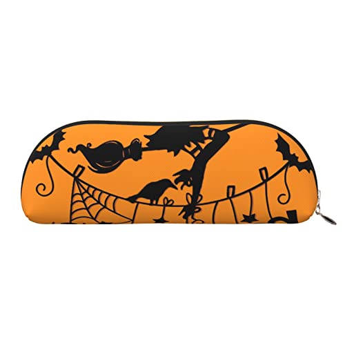 JONGYA Halbrunde Aufbewahrungstasche aus Leder mit Halloween-Hexe – stilvolle und funktionale Federmäppchen, Aufbewahrungstasche, Make-up-Tasche, Mehrzweck-Organizer-Tasche, vielseitige von JONGYA