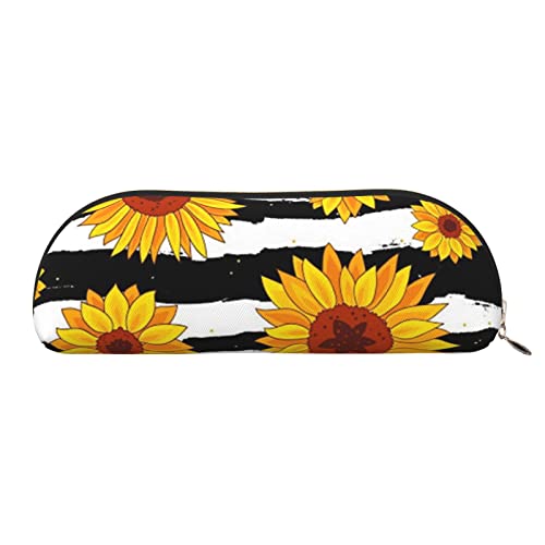 JONGYA Halbrunde Aufbewahrungstasche aus Leder mit Sonnenblumen-Motiv – stilvolle und funktionale Federmäppchen, Aufbewahrungstasche, Make-up-Tasche, Mehrzweck-Organizer-Tasche, vielseitige von JONGYA