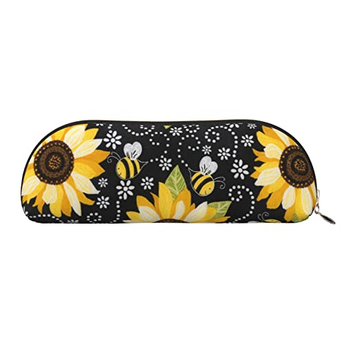 JONGYA Halbrunde Aufbewahrungstasche aus Leder mit Sonnenblumenmotiv – stilvolle und funktionale Bleistifttasche, Aufbewahrungstasche, Make-up-Tasche, Mehrzweck-Organizer, vielseitige Make-up-Tasche, von JONGYA