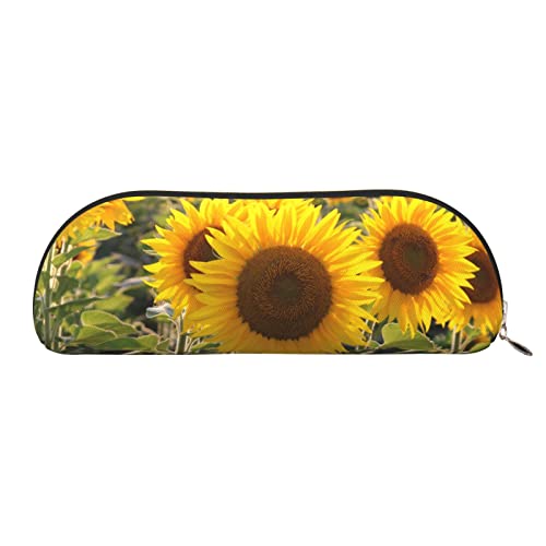 JONGYA Halbrunde Aufbewahrungstasche aus Leder mit gelbem Sonnenblumen-Blumenmuster, stilvolle und funktionale Federmäppchen, Aufbewahrungstasche, Make-up-Tasche, Mehrzweck-Organizer-Tasche, von JONGYA