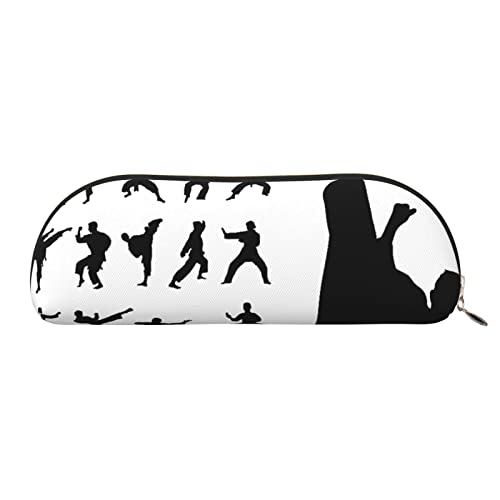 JONGYA Silhouettes of Martial Arts Leder-Aufbewahrungstasche, halbrund, stilvolle und funktionale Bleistifttasche, Aufbewahrungstasche, Make-up-Tasche, Mehrzweck-Organizer, vielseitige Make-up-Tasche, von JONGYA