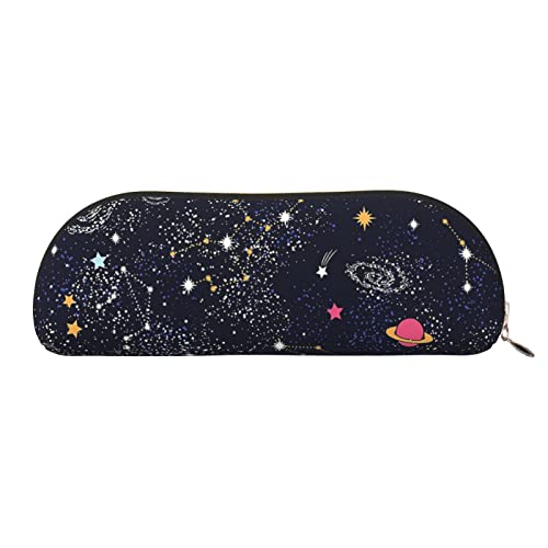 JONGYA Sternsternhaufen Galaxien Leder halbrunde Aufbewahrungstasche – Stilvolle und funktionale Bleistifttasche, Aufbewahrungstasche, Make-up-Tasche, Mehrzweck-Organizer, Tasche, vielseitige von JONGYA