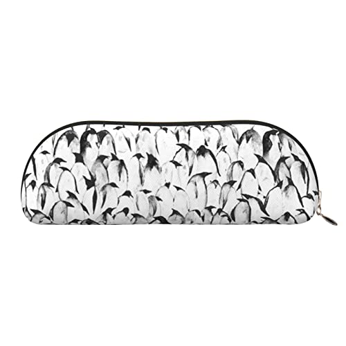 JONGYA Stilvolle Aufbewahrungstasche aus Leder mit Pinguin-Muster, halbrund, stilvolle und funktionale Bleistifttasche, Aufbewahrungstasche, Make-up-Tasche, Mehrzweck-Organizer, vielseitige von JONGYA