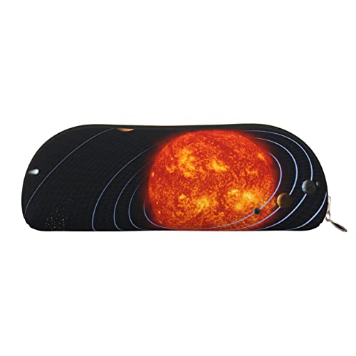 Outer Space Galaxy Sonnensystem Leder halbrunde Aufbewahrungstasche – Stilvolle und funktionale Bleistifttasche, Aufbewahrungstasche, Make-up-Tasche, Mehrzweck-Organizer, Tasche, vielseitige von JONGYA